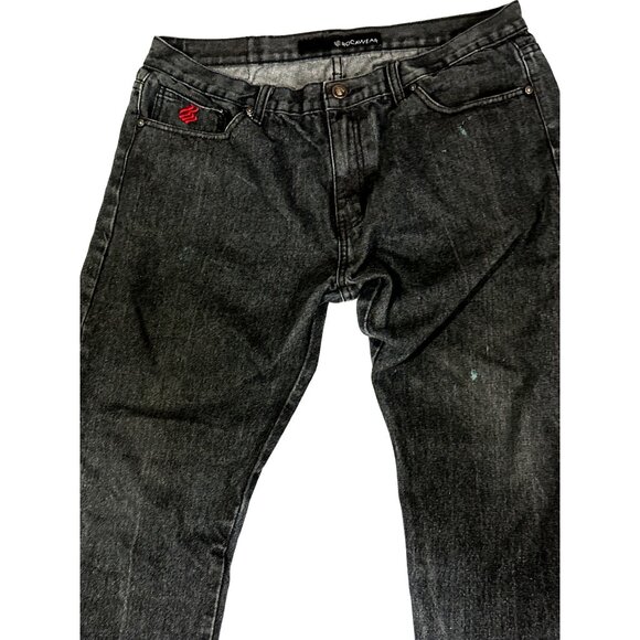 Y2K Rocawear Black Jeans Men W38 Hip Hop Thrashed Premium Quality Cotton Blend - Picture 3 of 12